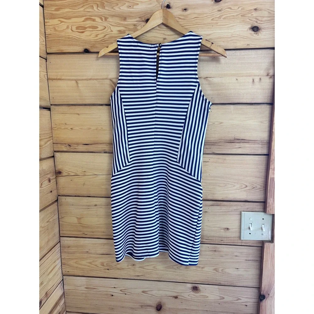 Monteau Los Angeles Navy Blue White Striped Sleeveless Shift Dress Medium - Picture 5 of 8